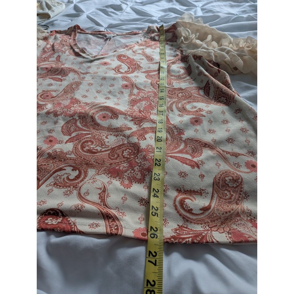 Cato Blouse Womens 22/24W Cream Paisley Floral Ruffle Sleeves Boho Peasant Top - Picture 11 of 11